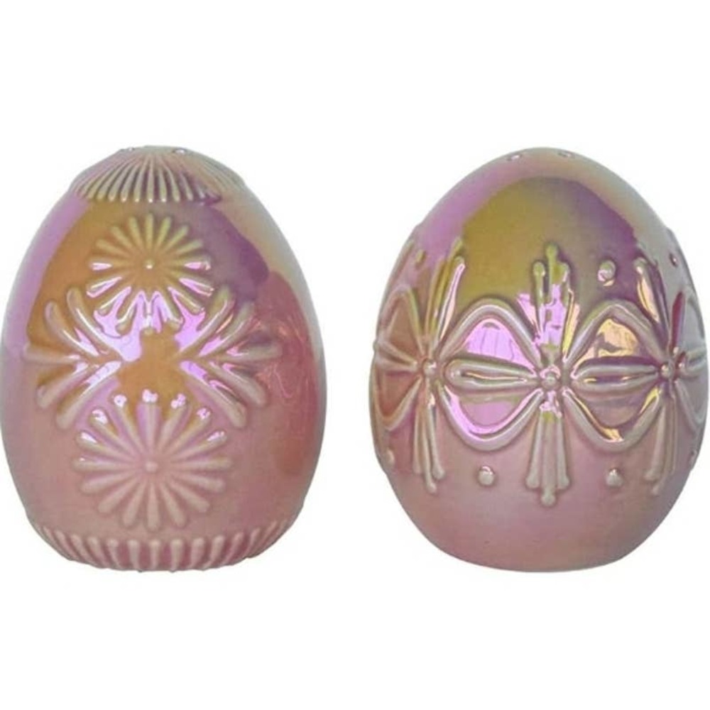 NIB iridescent pink salt and pepper shakers egg shaped
